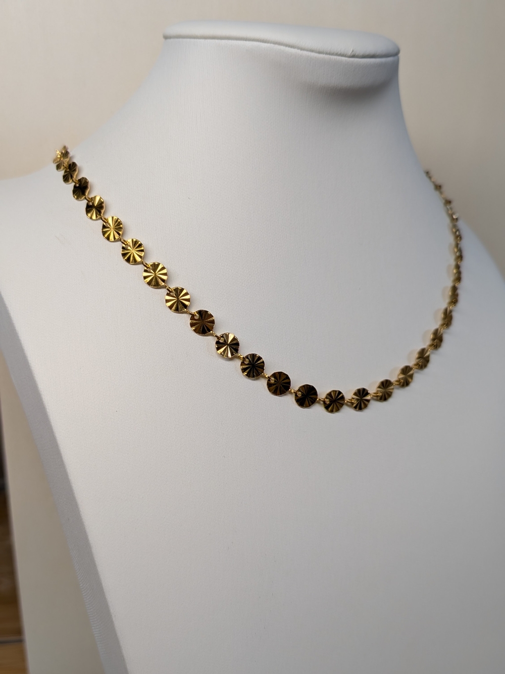 18k gold Plated Disc Necklace With Diamond Cut Pattern